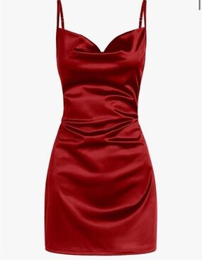 Red Satin Cowl Neck Mini Dress